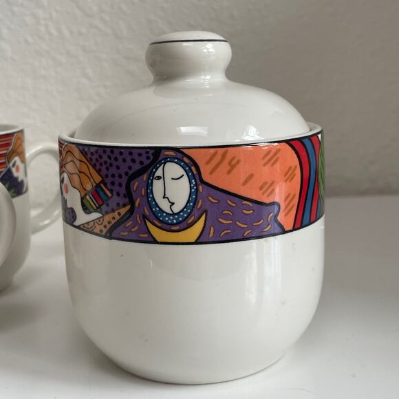 Vitromaster 1991 Metropolitan 4 Coffee Cups, Sugar Bowl & Lid Abstract Art - Picture 7 of 16